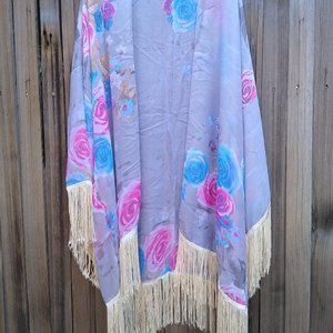 J Francis Floral Lightweight  Bathing Swim Suit Wrap Cover Poncho Scarf Pastel